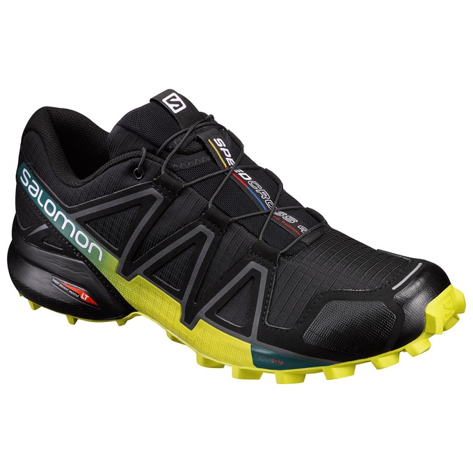 Salomon Israel SPEEDCROSS 4 - Mens Trail Running Shoes - Black/Yellow (QLDN-15847)